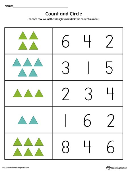 Counting Numbers 1-10 Worksheet: Triangles (Color ...