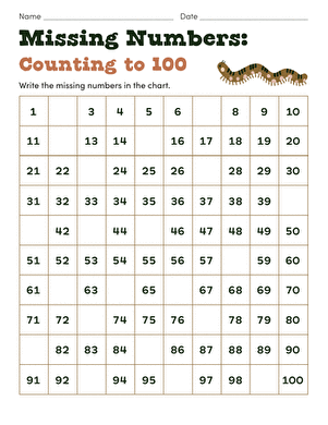 Missing Numbers: Counting to 100 | Interactive Worksheet ...
