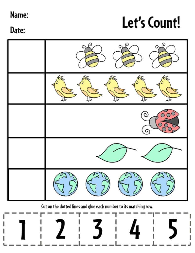 Cut and Paste Numbers 1-5 Worksheets for Preschool ⋆ The Hollydog ...