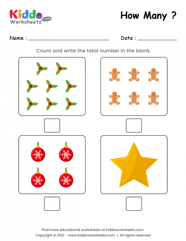 Free Printable Counting Xmas Objects Worksheet - kiddoworksheets