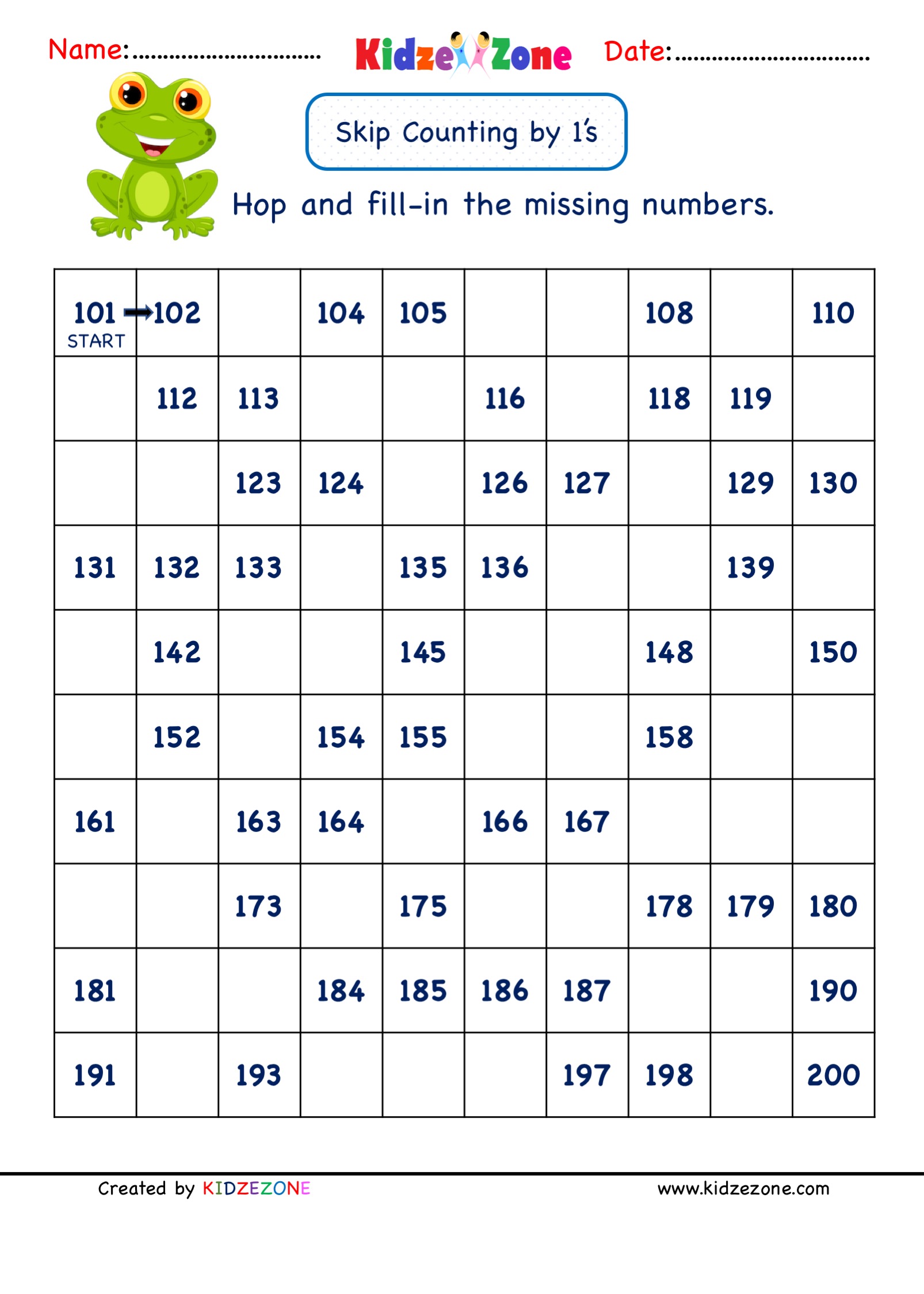 Grade 1 Math Number worksheets - Skip Counting by 1