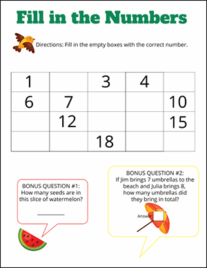 number worksheet for first grade