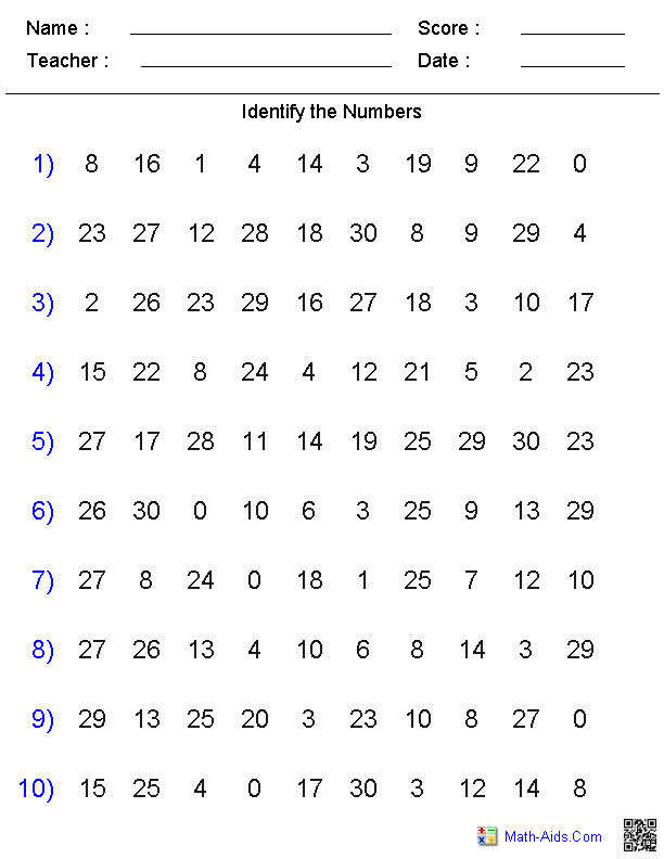 number worksheet for kindergarten math