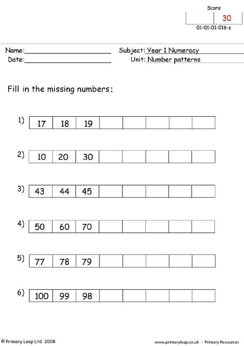 Missing numbers 1 - 100 - Six Worksheets / FREE Printable ...