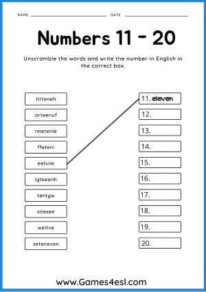 Free Numbers Worksheets | Games4esl