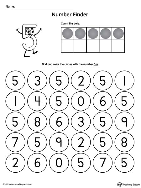 Number Recognition Worksheet: Find the Number 5 ...