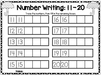 number writing for kindergarten