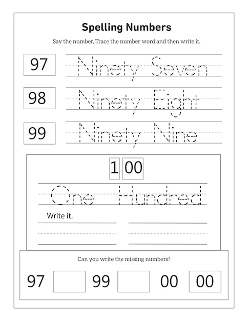 Premium Vector | Writing The Numbers And Number Words 1100 ...