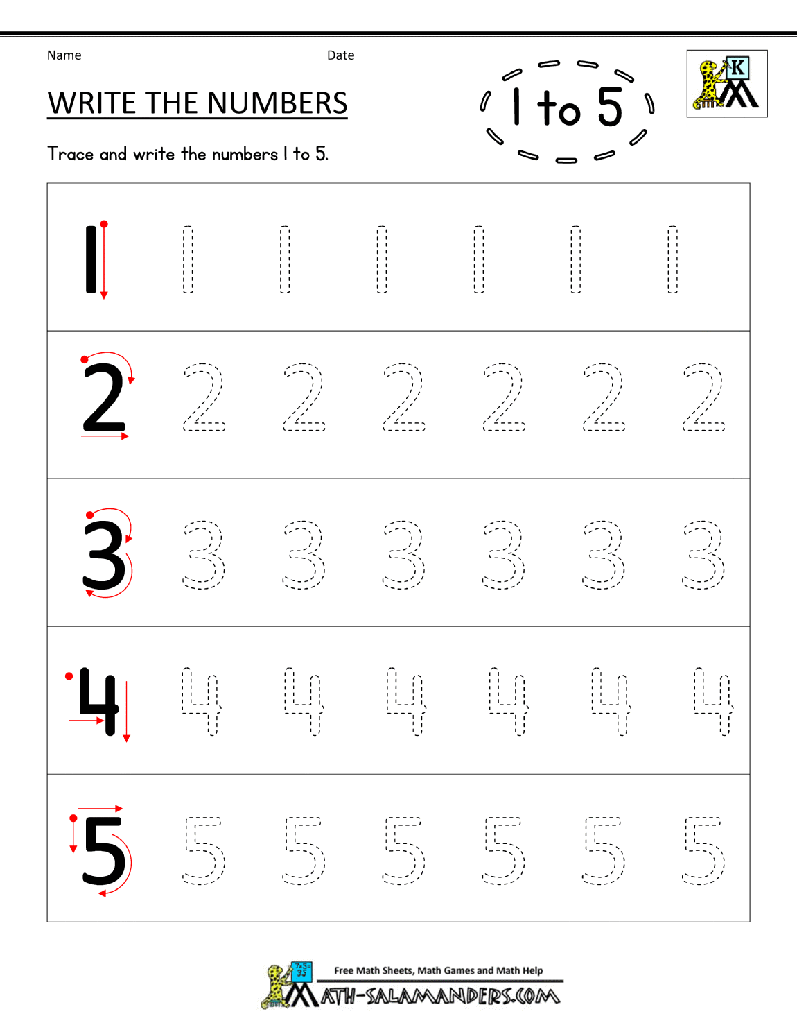 number writing worksheet for kindergarten