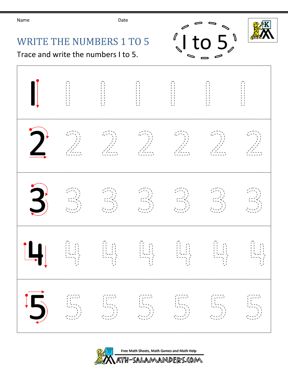 Kindergarten Printable Worksheets - Writing Numbers to 10