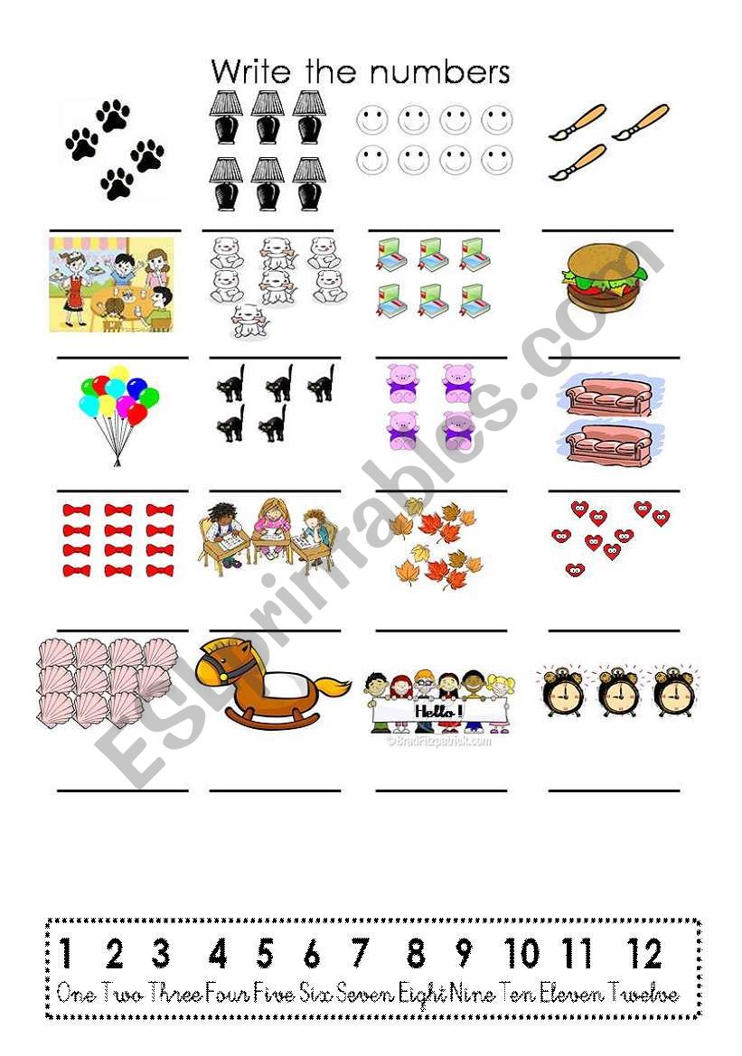 Numbers 1-12 - ESL worksheet by Inrode