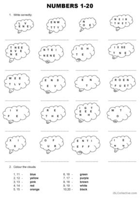 75 Numbers 1-20 English ESL worksheets pdf &  doc