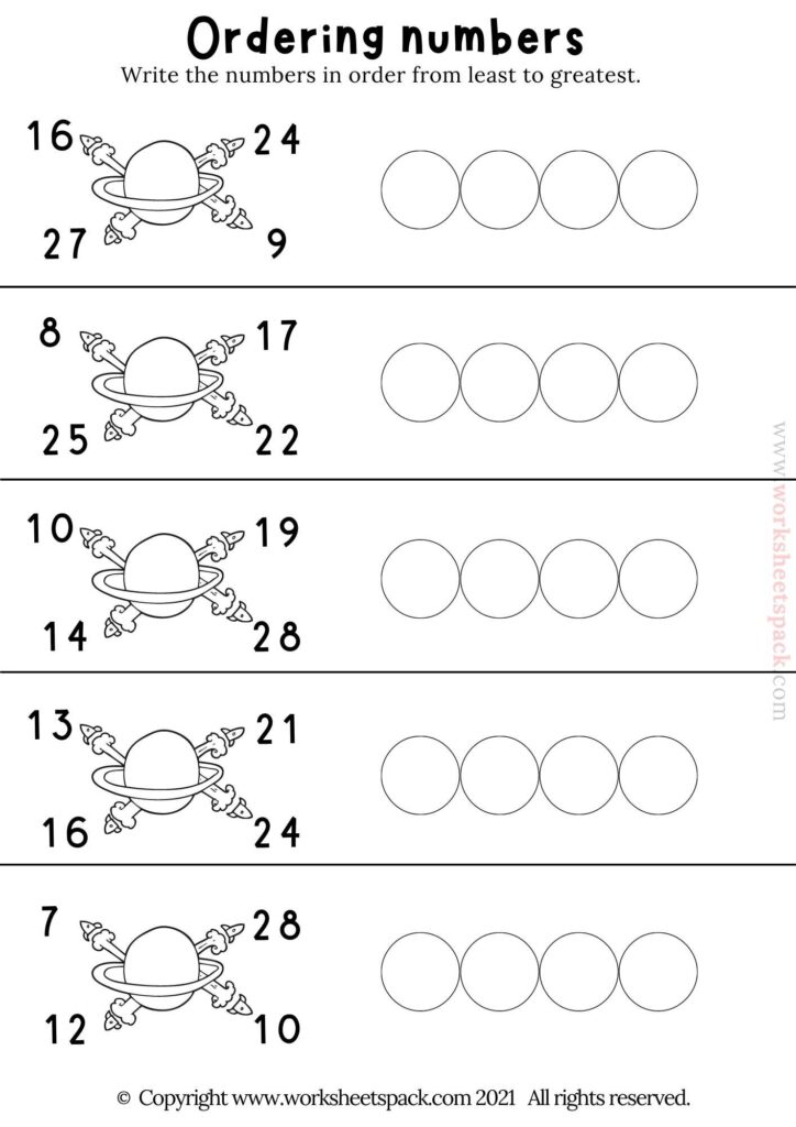 Putting numbers in order worksheet 1-30 - worksheetspack