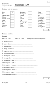 Numbers 1-30 Worksheet for 4th - 10th Grade | Lesson Planet