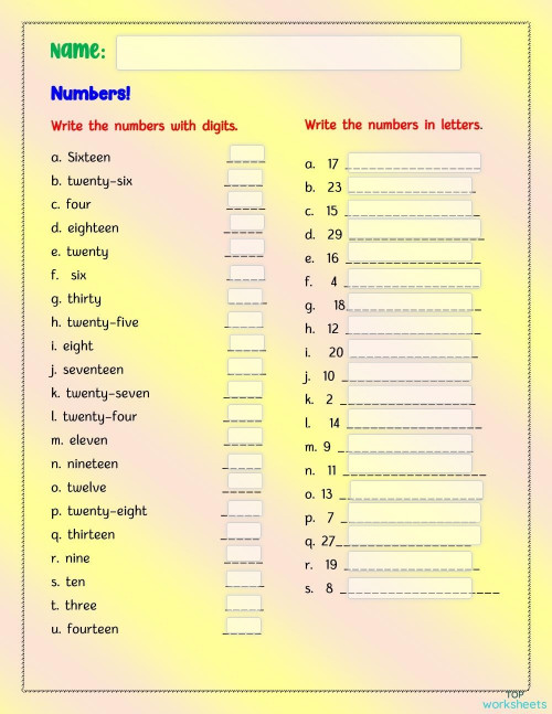 Numbers 1 to 30. Interactive worksheet | TopWorksheets