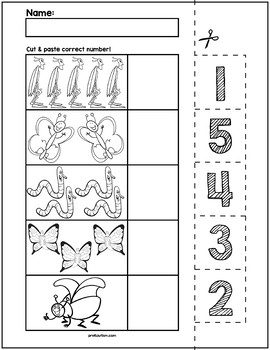 Spring Bugs Cut &  Match Worksheets | Numbers 1-5 by preKautism worksheets library