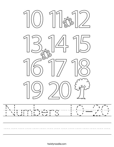 Numbers 10-20 Worksheet - Twisty Noodle