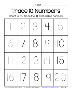 Trace Numbers 1-20 Worksheets - Trace 10 Numbers | A Wellspring