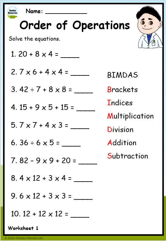 Grade 5 Order of Operations Worksheets | Free Math Worksheets