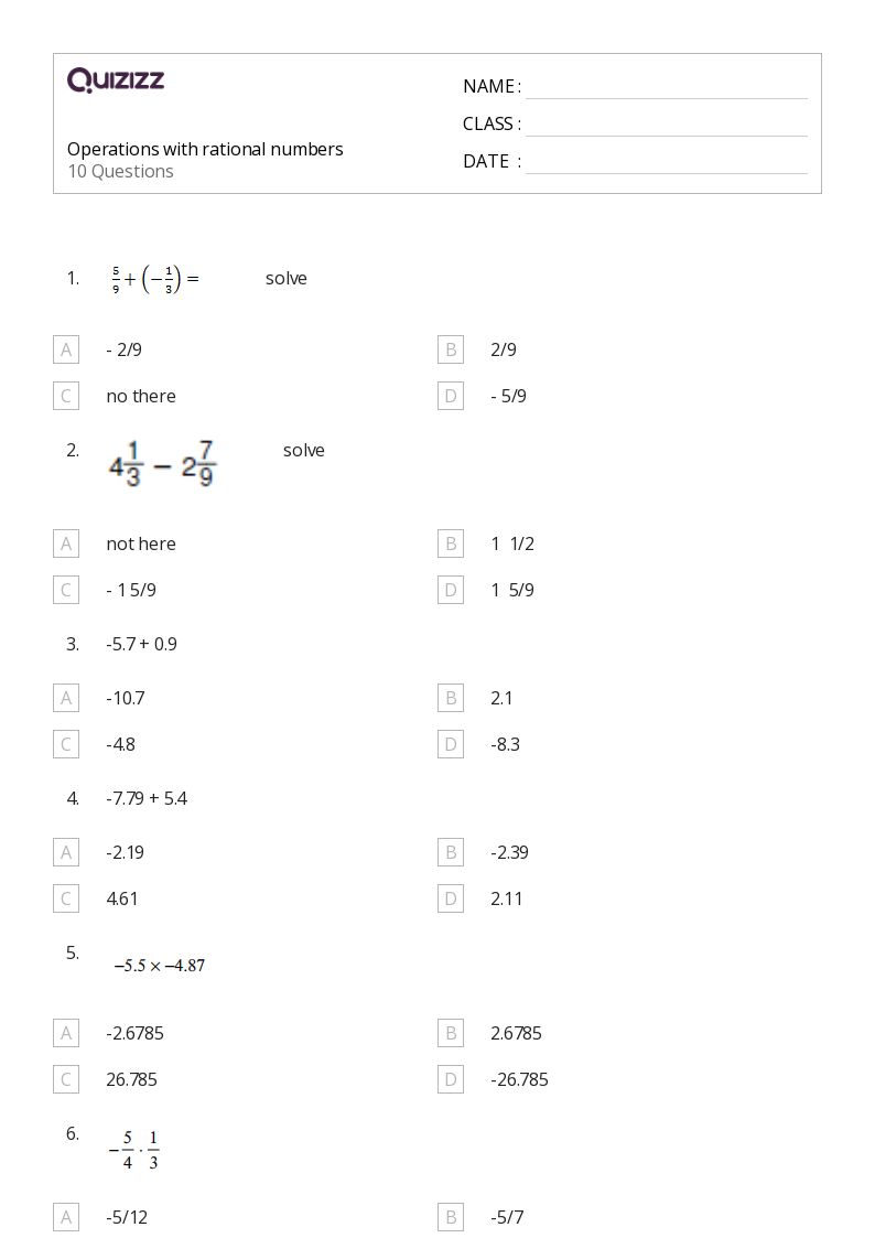 50+ Operations With Rational Numbers worksheets on Quizizz | Free ...