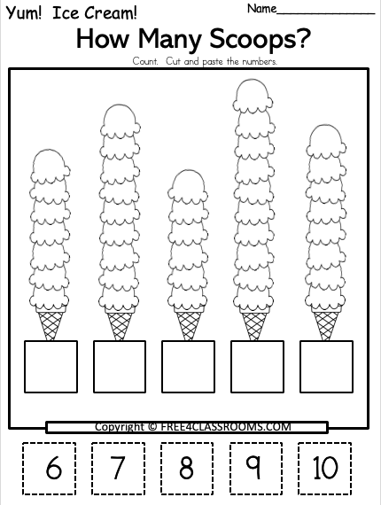 Free Kindergarten Cut Paste Math Worksheets - Numbers 6 to 10 ...