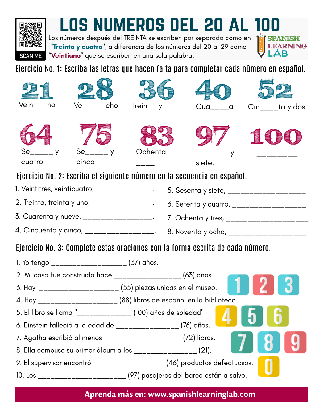 numbers in spanish worksheet
