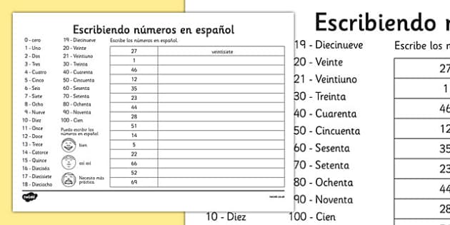 numbers in spanish worksheet