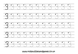 3 Three Number Writing Practice Worksheet - Kids Puzzles and Games