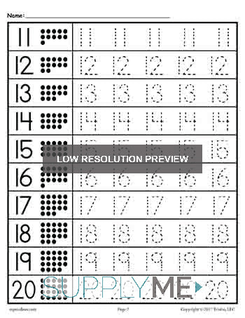Tracing Worksheets Numbers 1-20!