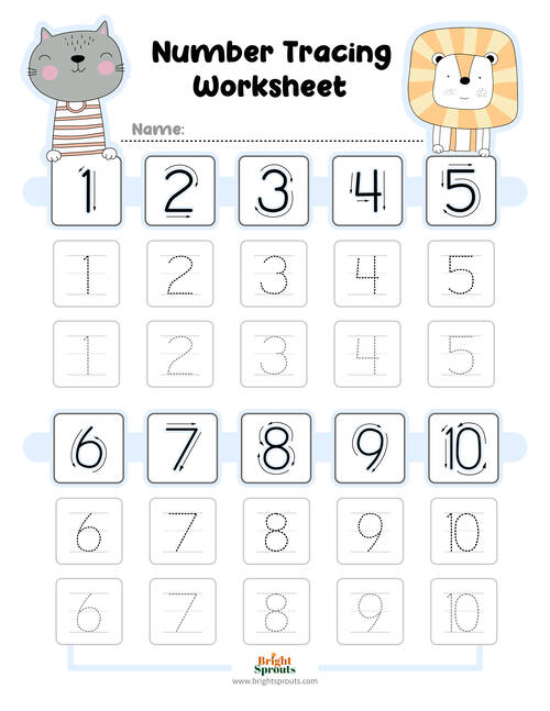 1-10 Number Tracing Worksheets (Free Printable)