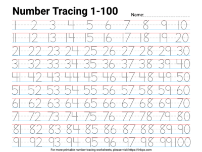 Free Printable Number Tracing Worksheets 1-100 in PDF, PNG and JPG ...