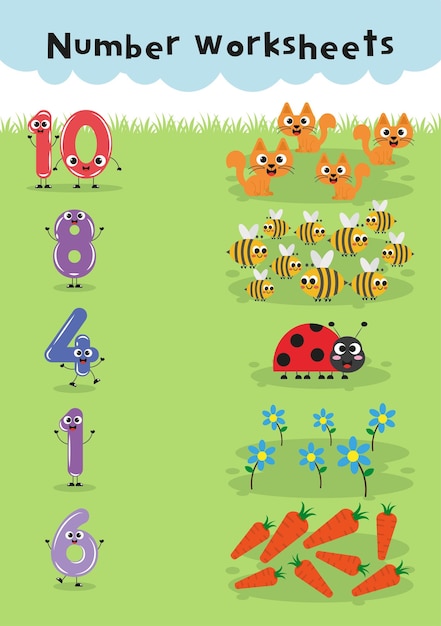 Premium Vector | Numbers worksheet for kids Numbers worksheet ...