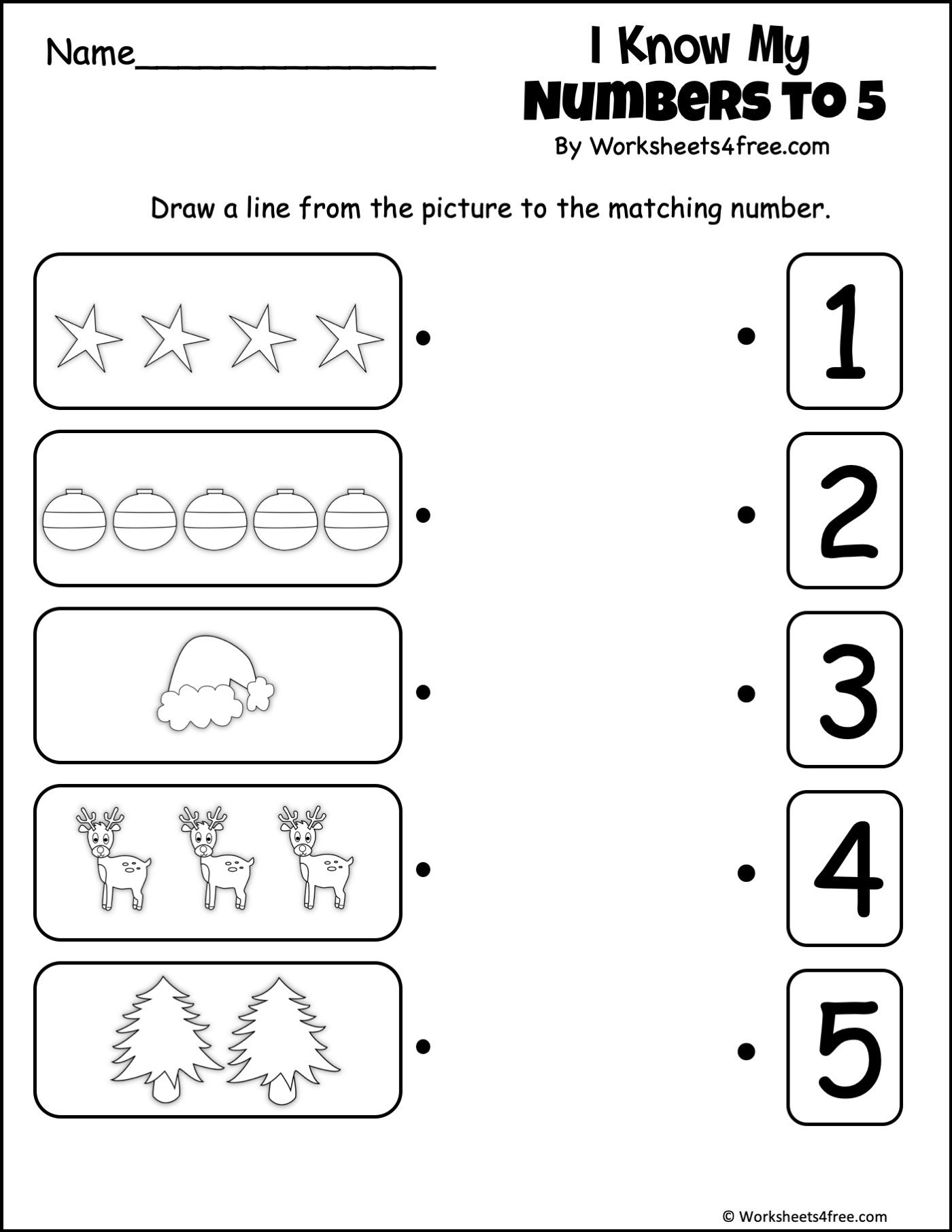 Free Christmas Math Numbers Worksheet - 1 to 5 - Worksheets4Free