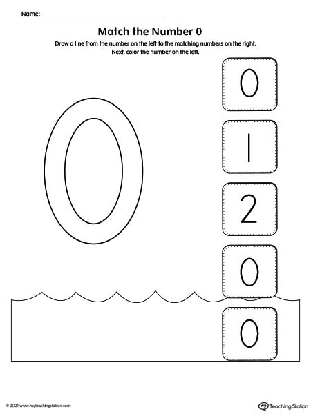 Match the Number Printable Worksheet: 0 | MyTeachingStation.com