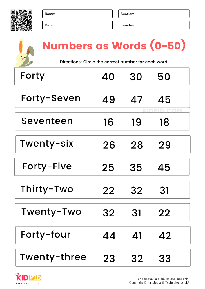 Naming Numbers Worksheets for Grade 1 - Kidpid