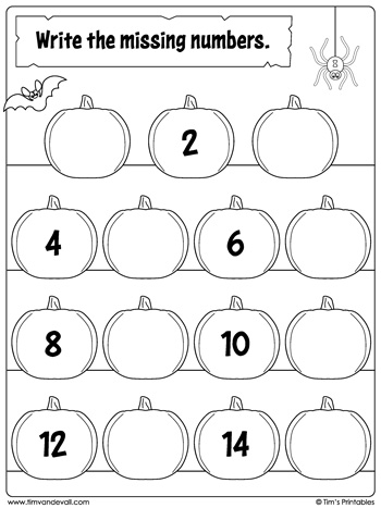 Halloween Missing Numbers Worksheet: Numbers 1 to 15 - Tims ...
