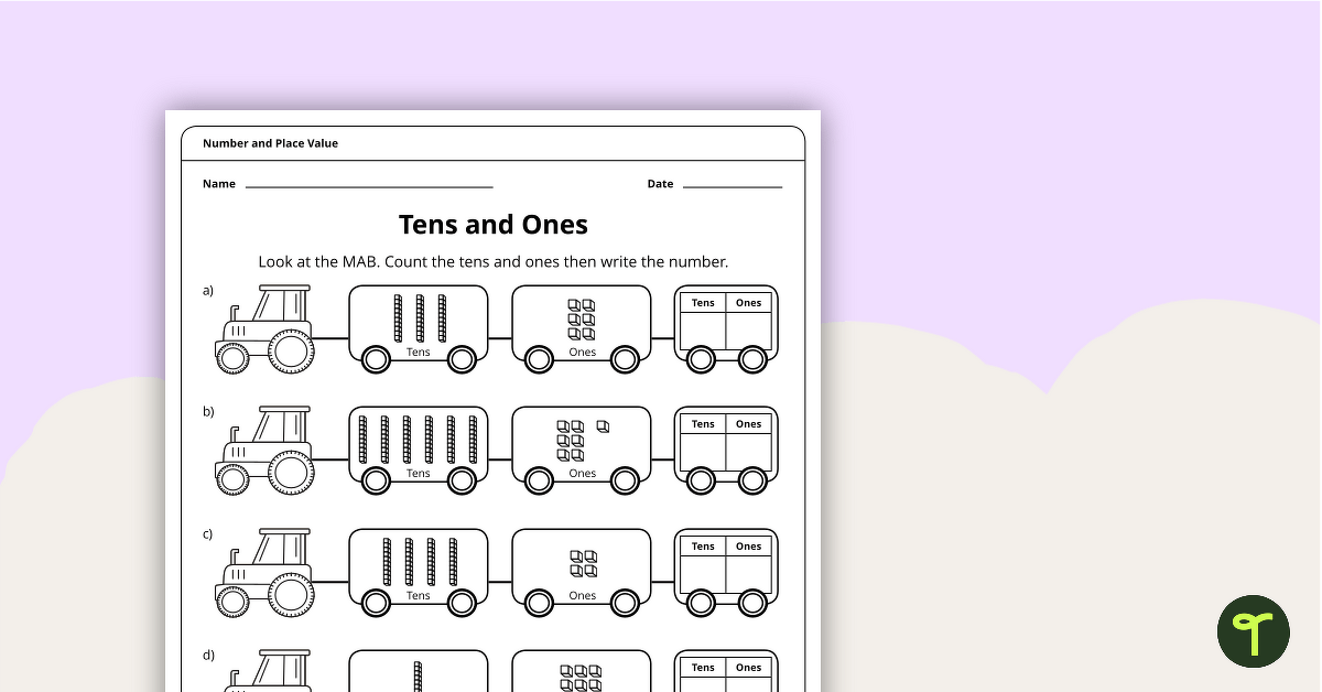 Tens and Ones - MAB Worksheet | Teach Starter