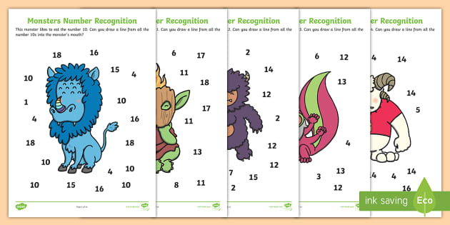 How to Teach Number Recognition Monsters Worksheets | Twinkl