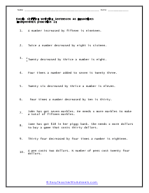 Writing Numerical Expressions Worksheets