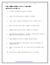 Writing Numerical Expressions Worksheets