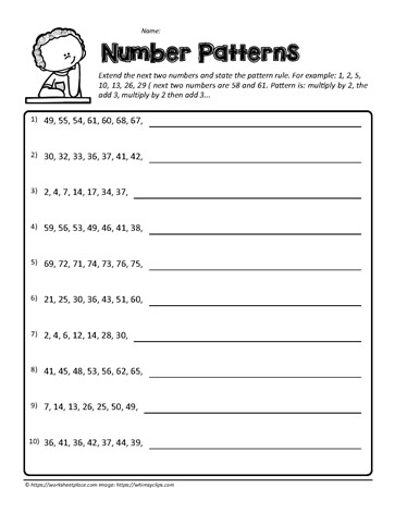 Number Pattern Worksheets