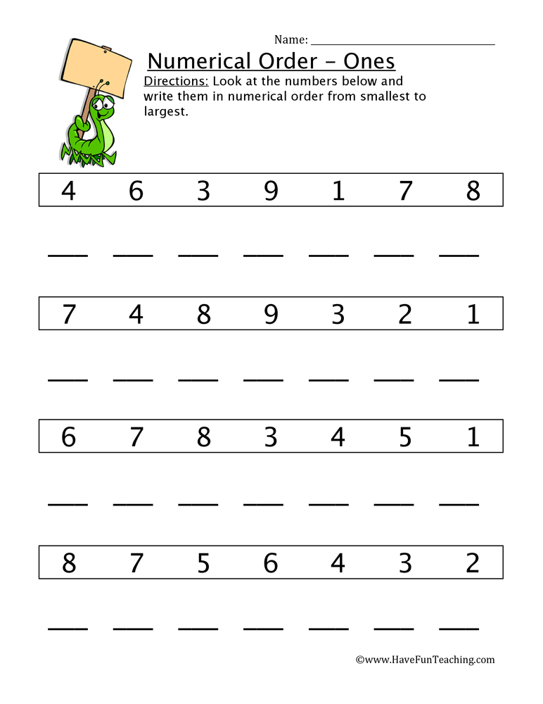 Numerical Order Worksheets  