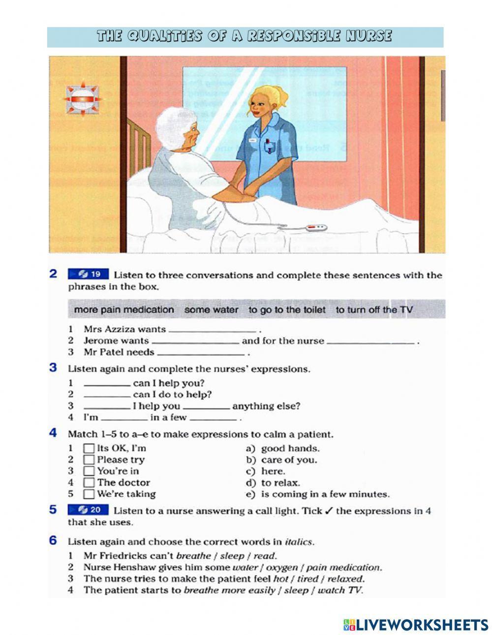 The qualities of a responsible nurse worksheet  