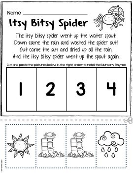 Nursery Rhymes Printables - Story Retelling Worksheets - NO PREP