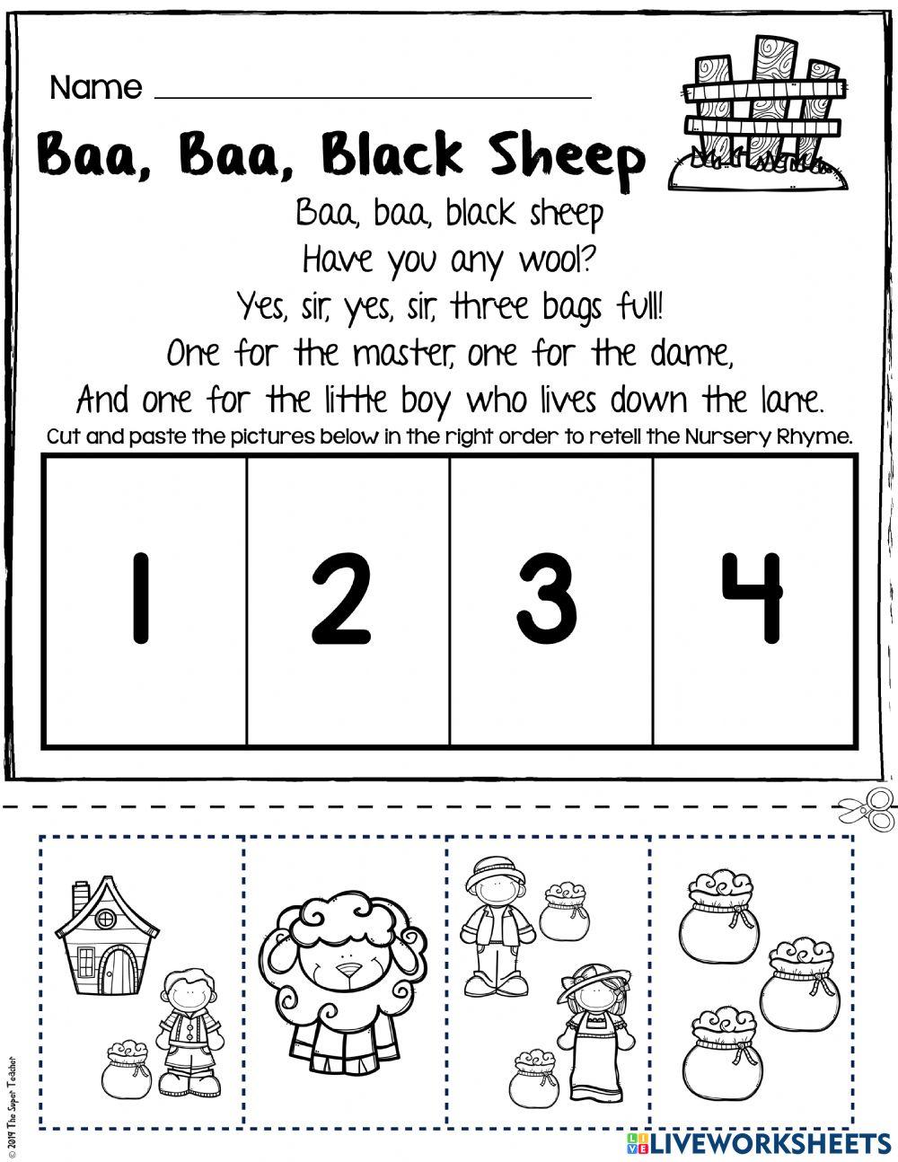 nursery rhymes worksheet for preschoolers