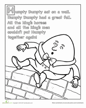 Humpty Dumpty Nursery Rhyme | Worksheet 