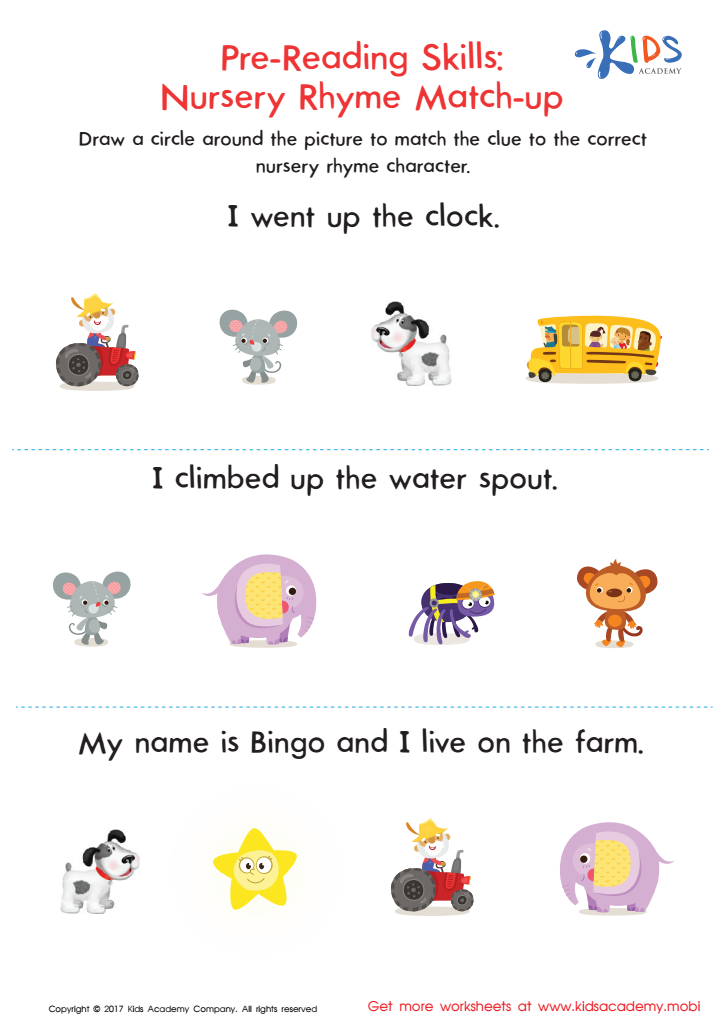 Nursery Rhyme Match-Up Worksheet: Free Printable PDF for Children