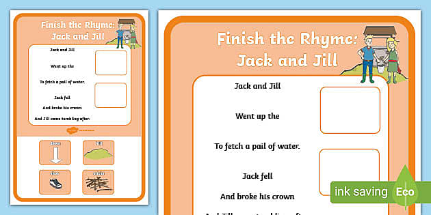 Nursery Rhyme Worksheet: Jack and Jill | Ready-to-print