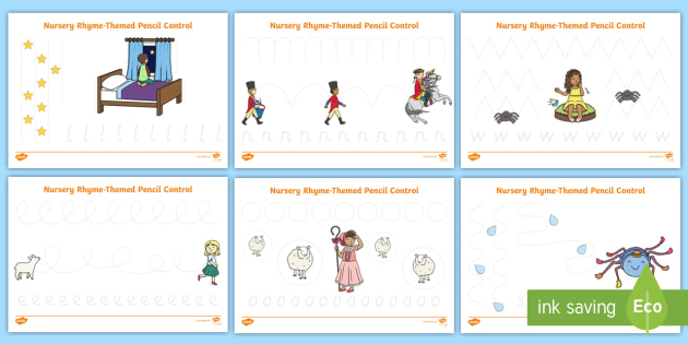 Nursery Rhyme-Themed Pencil Control Worksheets - Twinkl