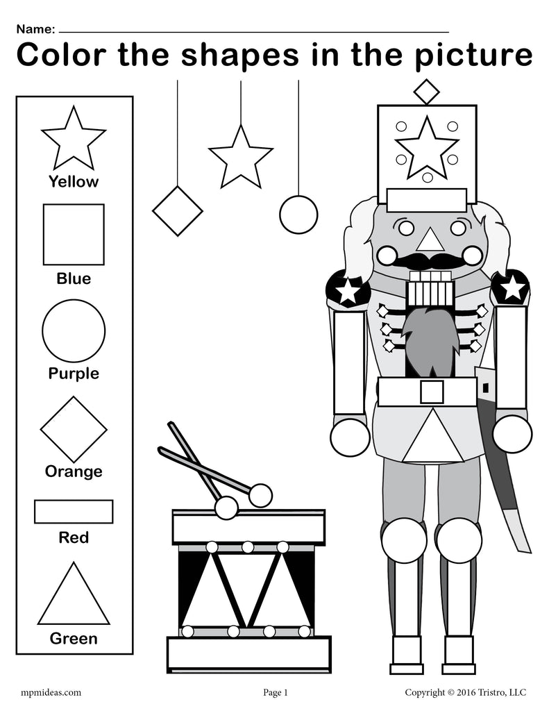 Printable Nutcracker Shapes Worksheet &  Coloring Page